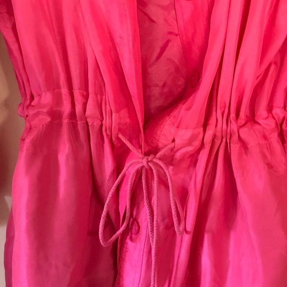 Marguerite Li Pink 100% Silk Hooded Drawstring Anorak Jacket Size L - Picture 3 of 5